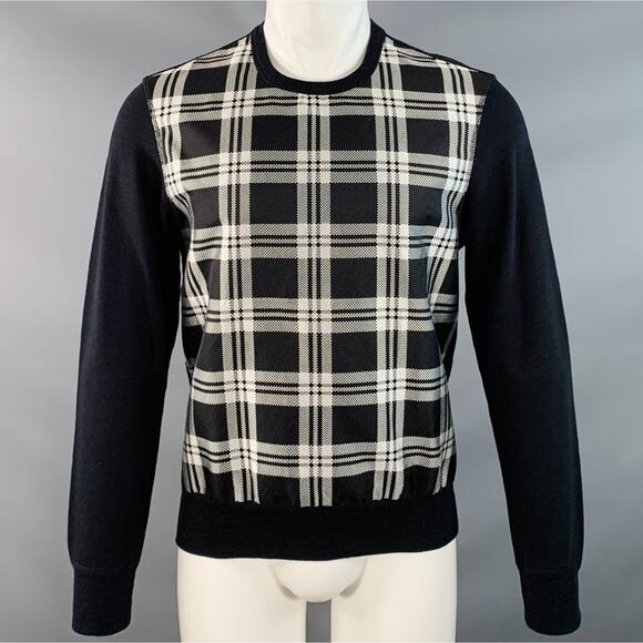 ALEXANDER MCQUEEN Size S Black White Plaid Cotton Blend Crew Neck Pullover - Picture 1 of 9